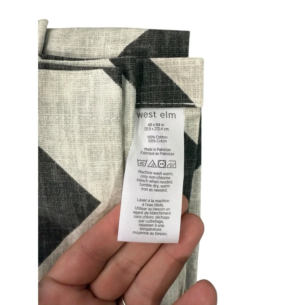 West Elm Charcoal Gray Grey Chevron 100% Cotton Curtain Panels Lot Of 3 84x48